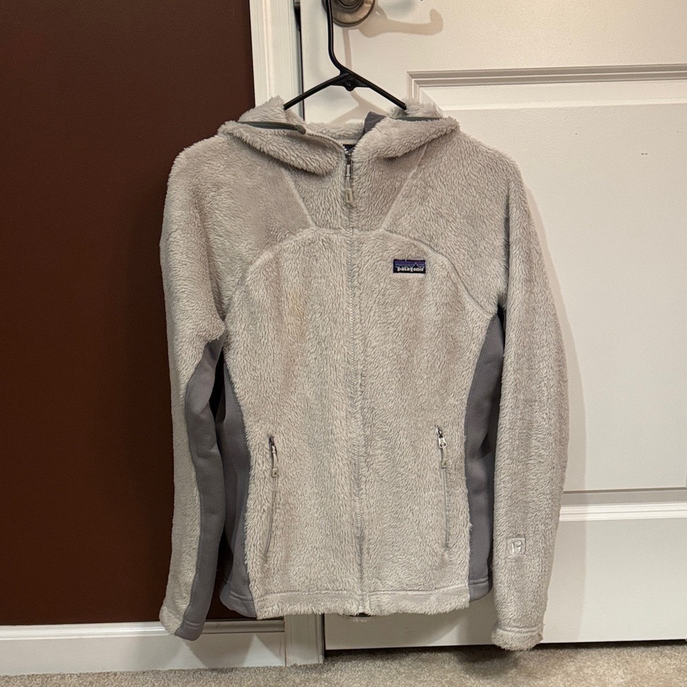 Patagonia Light Gray Hooded Fleece Jacket